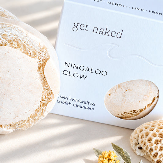 Ningaloo Glow Australian loofah body wash soap with natural loofah and retail box